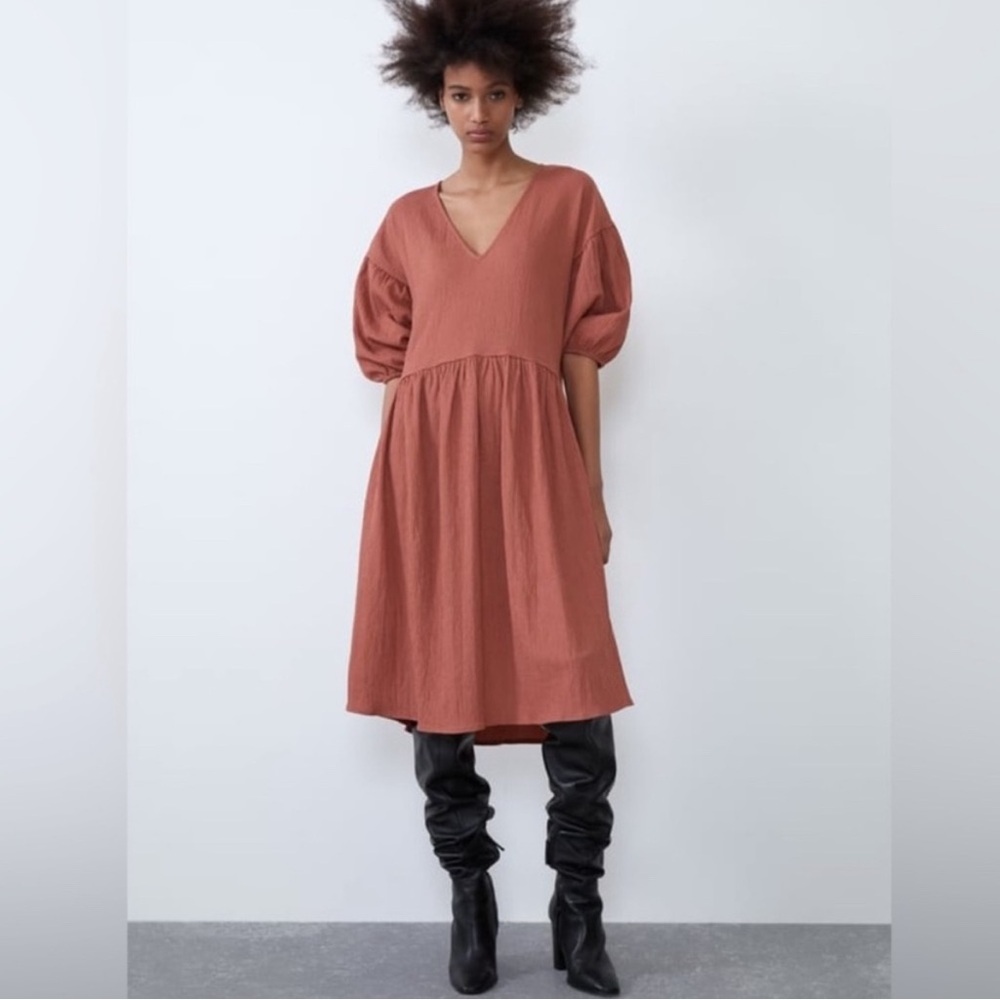 Zara Orange Textured Dress Size Small